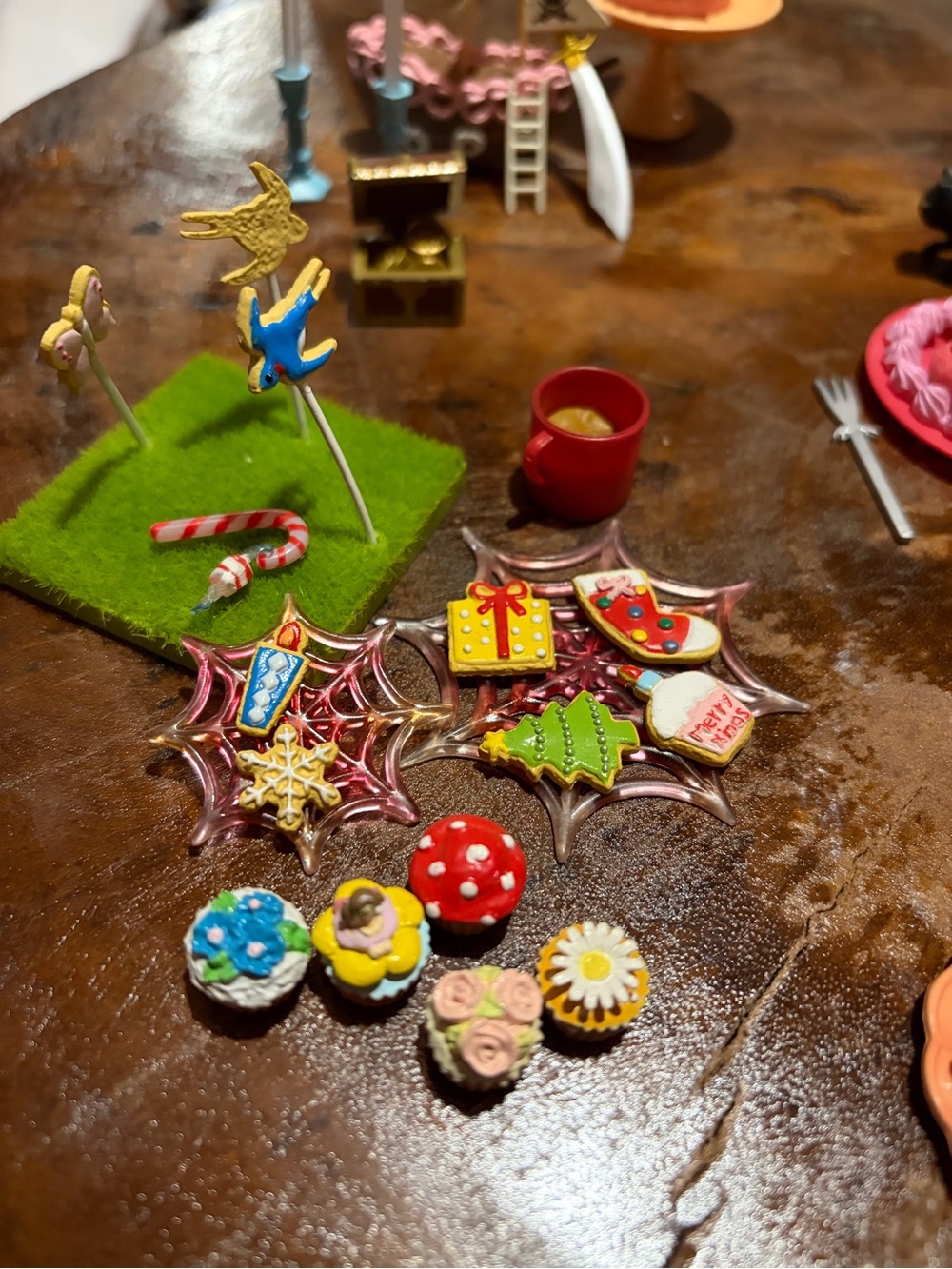 Festive Miniature Cake Topper Set in Red, Green, White, Blue, Yellow